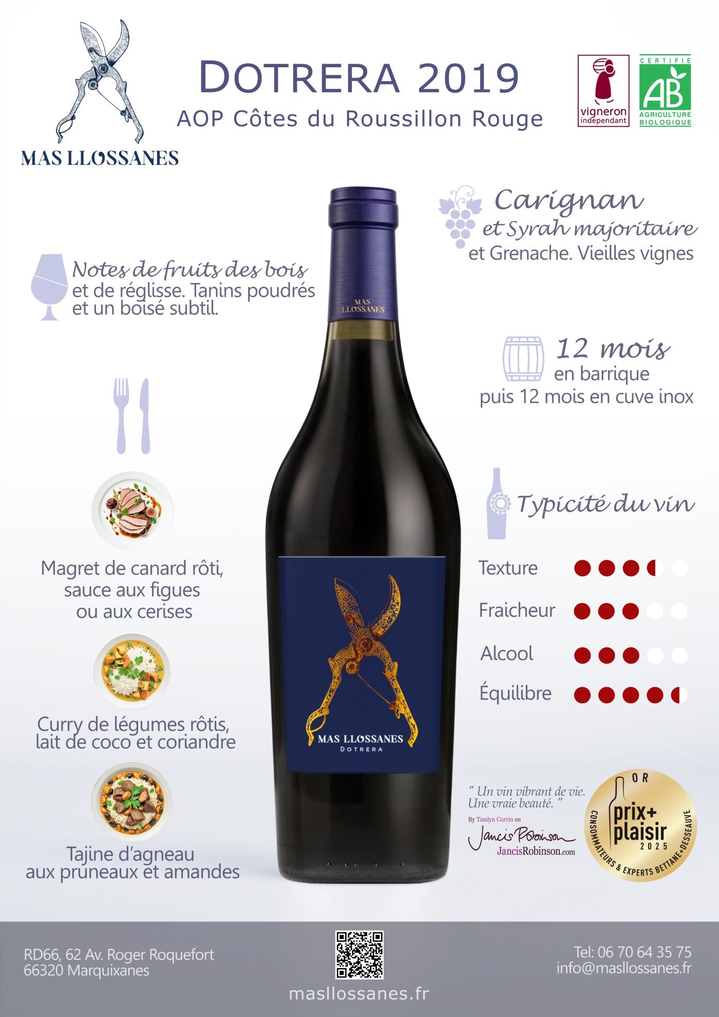 DOTRERA 2019 - Vin Rouge d'altitude bio & biodynamique