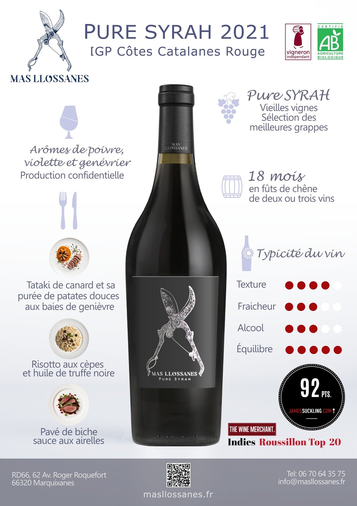 PURE SYRAH 2021 Vin Rouge d'altitude bio & biodynamique
